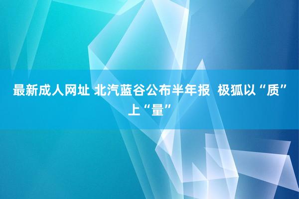 最新成人网址 北汽蓝谷公布半年报  极狐以“质”上“量”