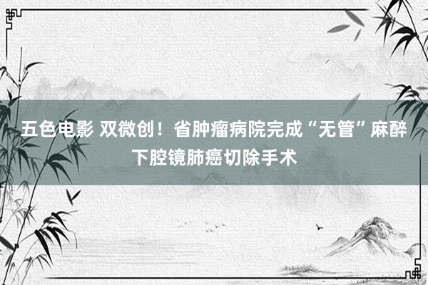 五色电影 双微创！省肿瘤病院完成“无管”麻醉下腔镜肺癌切除手术