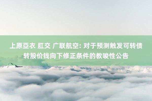 上原亞衣 肛交 广联航空: 对于预测触发可转债转股价钱向下修正条件的教唆性公告