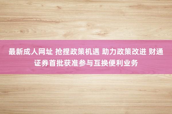 最新成人网址 抢捏政策机遇 助力政策改进 财通证券首批获准参与互换便利业务