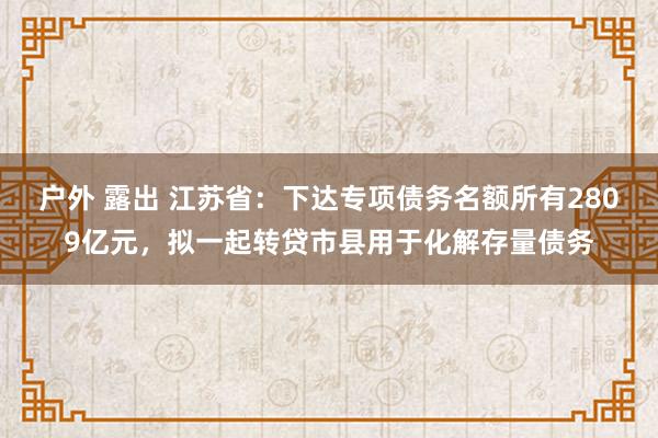 户外 露出 江苏省：下达专项债务名额所有2809亿元，拟一起转贷市县用于化解存量债务