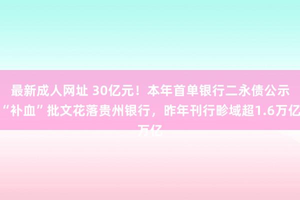 最新成人网址 30亿元！本年首单银行二永债公示“补血”批文花落贵州银行，昨年刊行畛域超1.6万亿